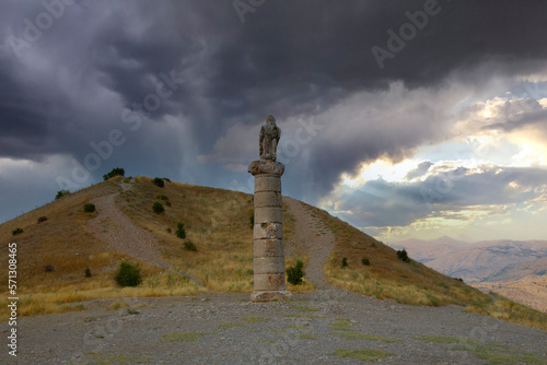 Karakus Tumulus (Monument Grave). The Tumulus construction is a traditional memorial grave of Commagene Royal Family. The UNESCO World Heritage. Anatolia, Adiyaman TURKEY photo