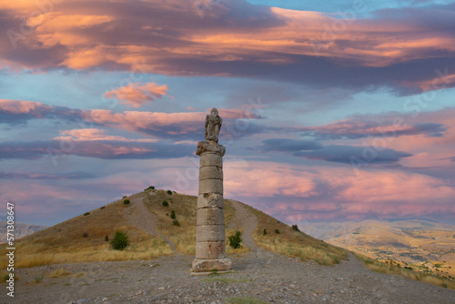 Karakus Tumulus (Monument Grave). The Tumulus construction is a traditional memorial grave of Commagene Royal Family. The UNESCO World Heritage. Anatolia, Adiyaman TURKEY photo