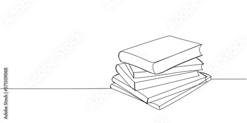 Stack of books, textbooks, scientific journals one line art. Continuous line drawing of book, library, education, school, study, literature, paper, textbook, knowledge, read, learn, page, reading.