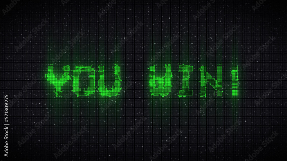 YOU WIN text glitch effects concept for video games screen YOU WIN text glitch effects concept for video games screen