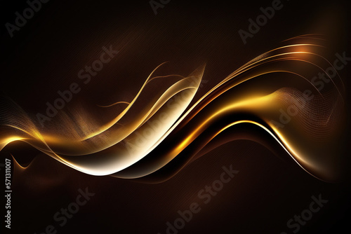 Golden wave effect on dark background created with Generative AI technology