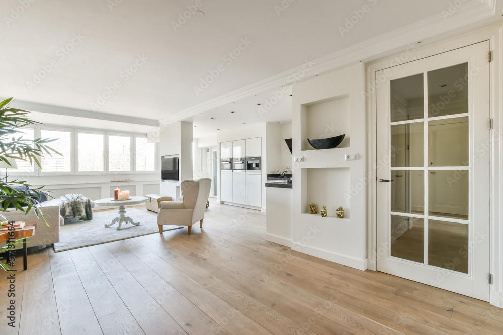 Spacious living room with kitchen furniture Spacious living room with kitchen furniture