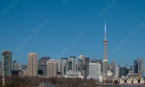 Aerial panorama of Toronto city waterfront skyline with marina and new buildings development. New real estate and housing development concept. Toronto  Ontario  Canada.