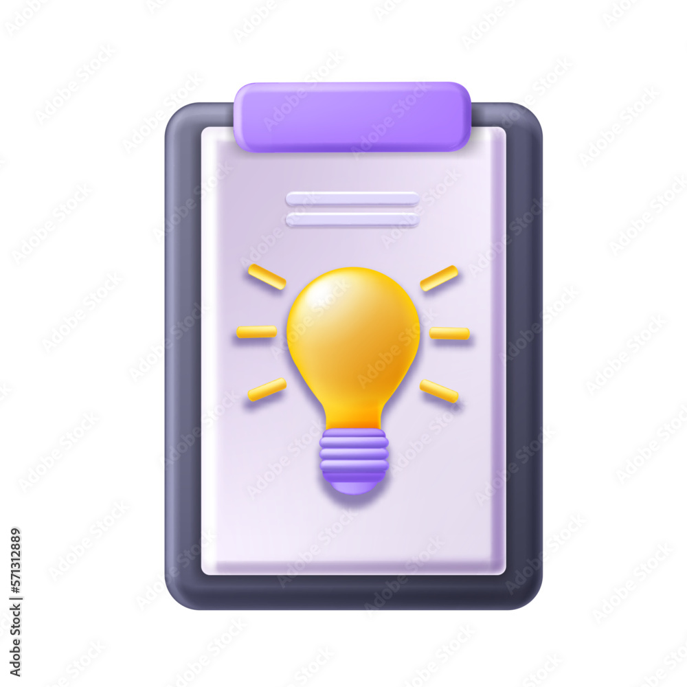 3D light bulb icon, vector new project idea sign, leadership business team thinking, document board. Abstract energy presentation symbol, inspiration problem solution clipart. 3D bulb illustration 3D light bulb icon, vector new project idea sign, leadership business team thinking, document board. Abstract energy presentation symbol, inspiration problem solution clipart. 3D bulb illustration