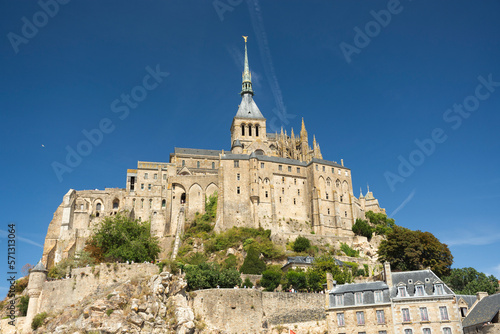 Panoramic view of famous historic Le Mont Saint-Michel in summer, Normandy, northern France. High quality photo