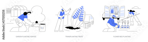 Landscape design and plantings abstract concept vector illustrations.