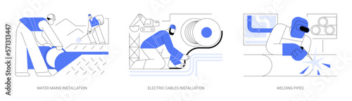 Underground utility installation abstract concept vector illustrations.