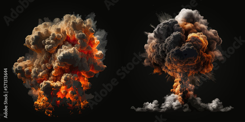 Fiery explosion over a black background. Vector illustration