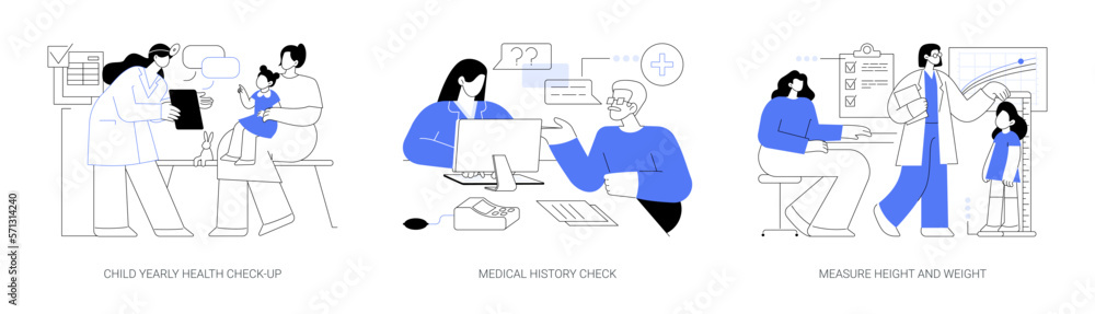 Yearly family doctor visit abstract concept vector illustrations.