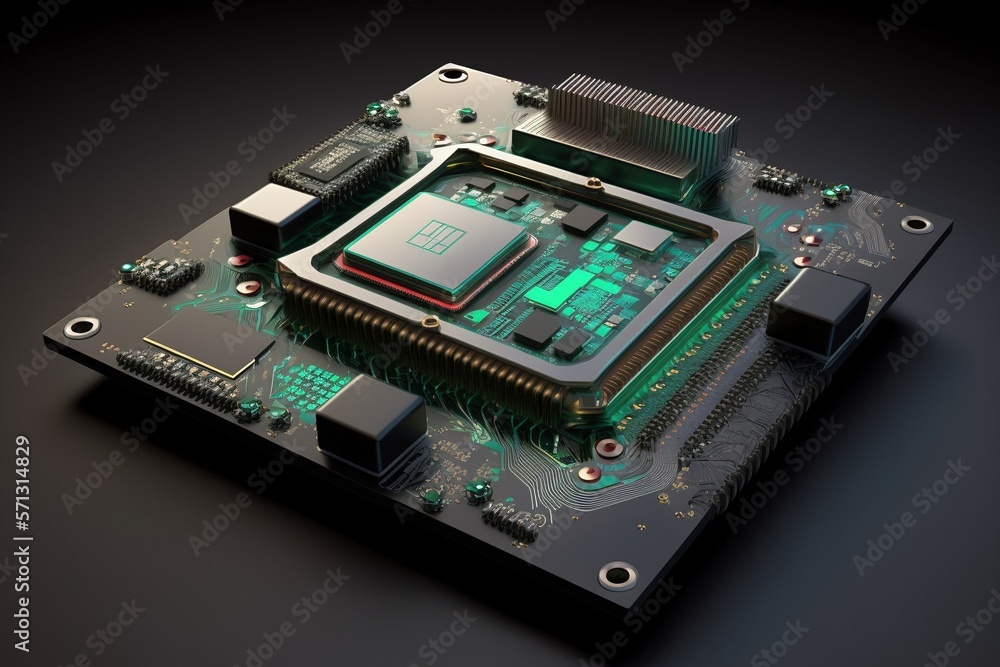 Elektro Prozessor Chip u. Mainboard Grafikkarte Hardware - Close Up Studio - Generative AI Elektro Prozessor Chip u. Mainboard Grafikkarte Hardware - Close Up Studio - Generative AI