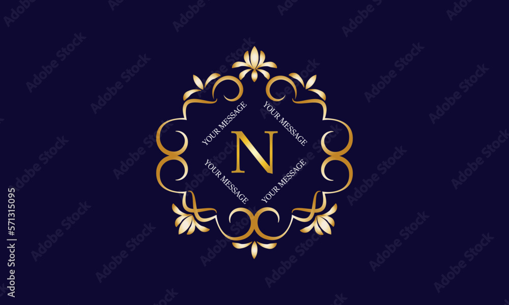 Elegant monogram design template with initial letter N. Luxury elegant ornament logo for restaurant, boutique, hotel, fashion, business.