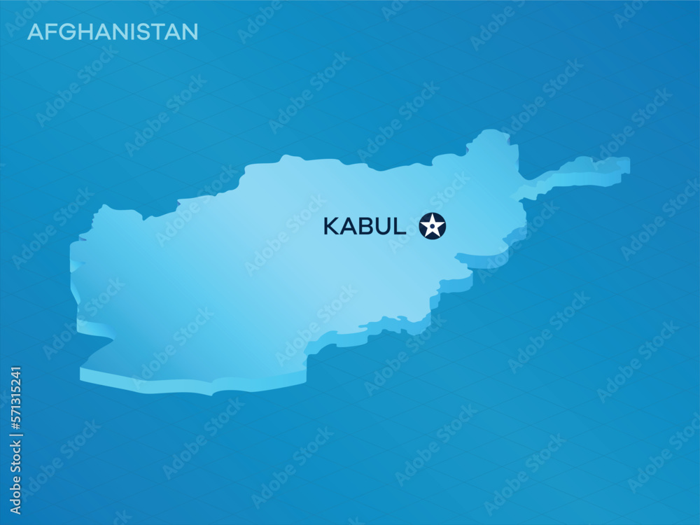 Afghanistan 3D Isometric map with Capital Mark Kabul Vector Illustration Design