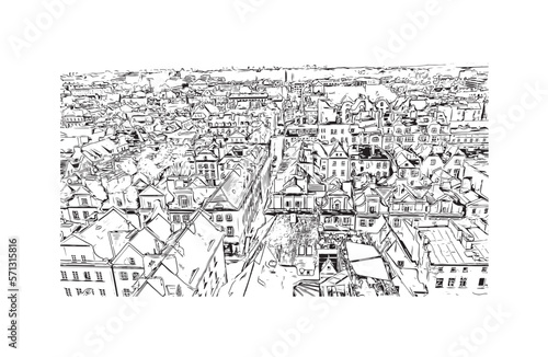 Building view with landmark of  Poznan Poland. Hand drawn sketch illustration in vector.