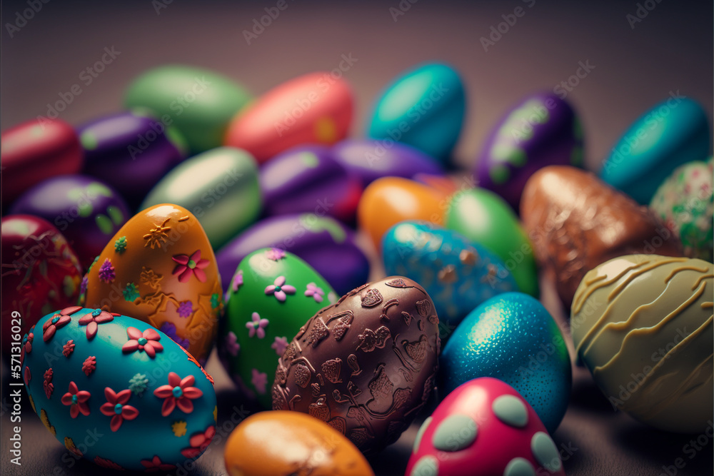 Fototapeta premium Easter eggs background, easter egg day, generative ai