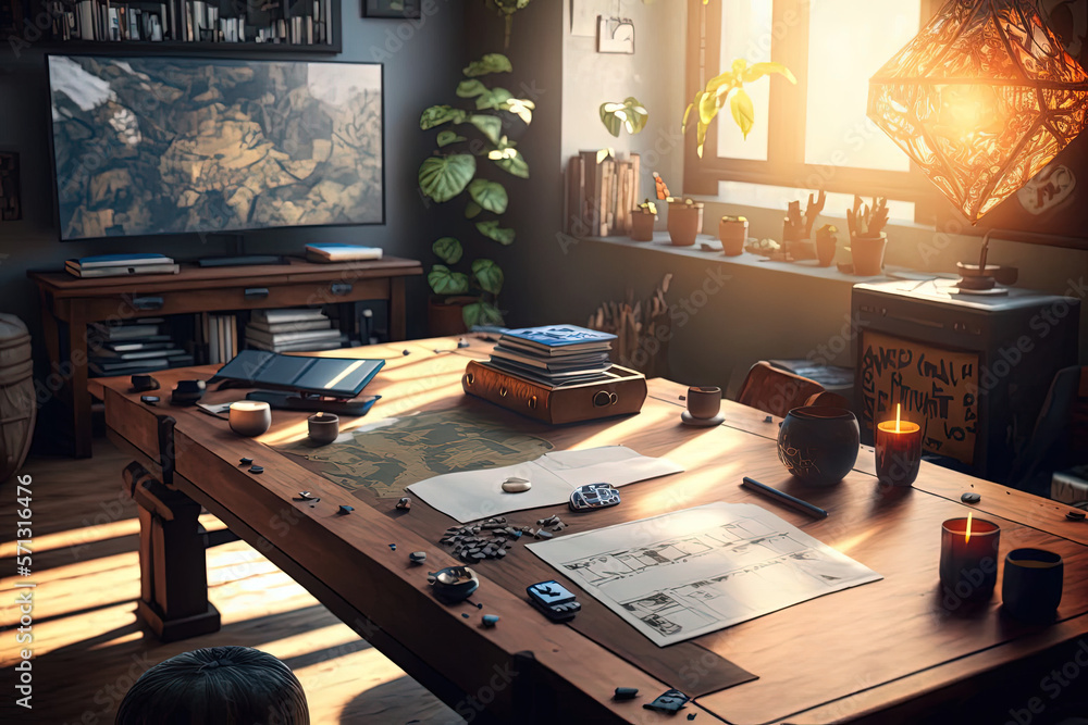 Role Playing Game Table Interior Design AI Generated Stock