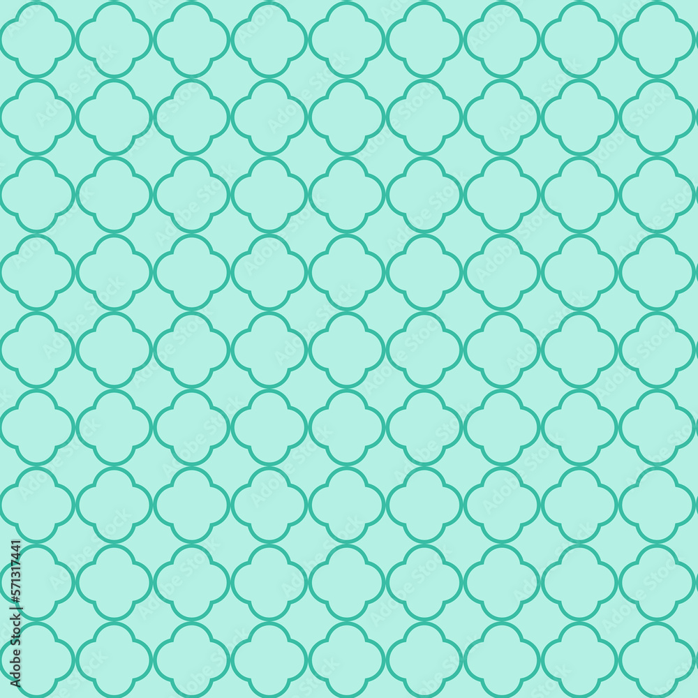 Fototapeta premium Quatrefoil geometric pattern, background, in green, soft green turquoise color . Mint and quatrefoil pattern 