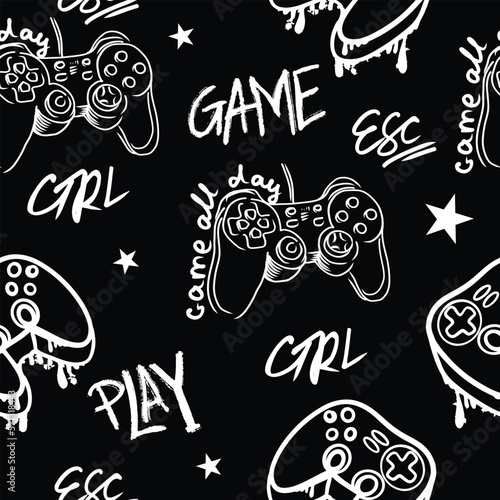 Seamless bright pattern with joysticks. gaming cool print for boys and girls. Suitable for textiles, sportswear, web
