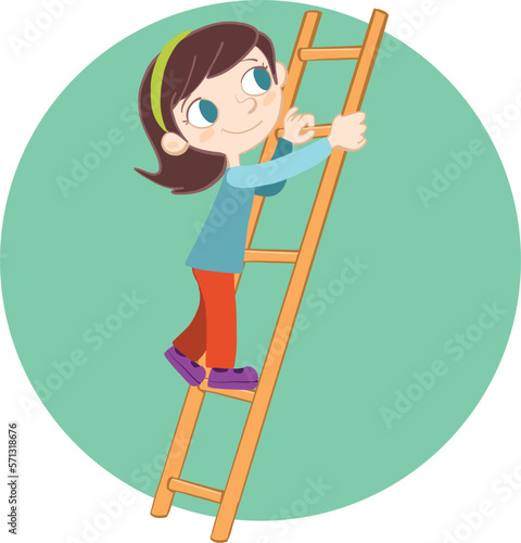little girl climbing a tall ladder