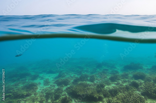 Generative AI painting of underwater  clean water  blue sky