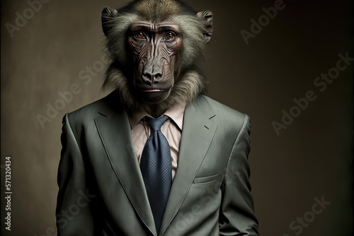 Monkey wearing a suit as businessman dramatic generative ai portrait 