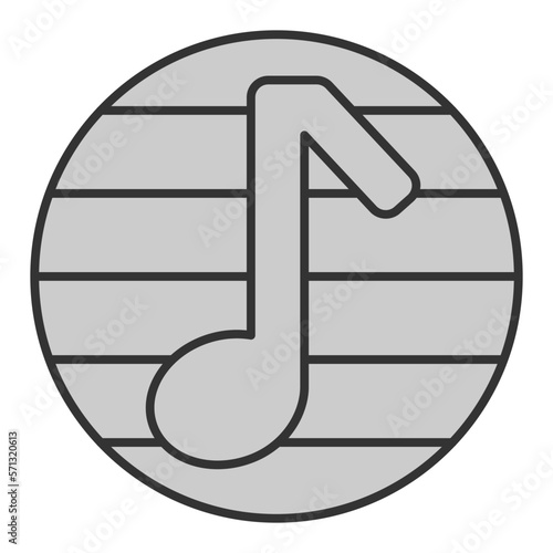 Musical note on a letter, musical notation - icon, illustration on white background, grey style
