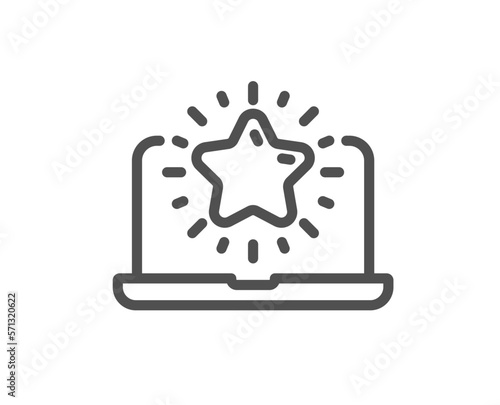 Best laptop line icon. Notebook with star sign. Computer top review symbol. Quality design element. Linear style best laptop icon. Editable stroke. Vector