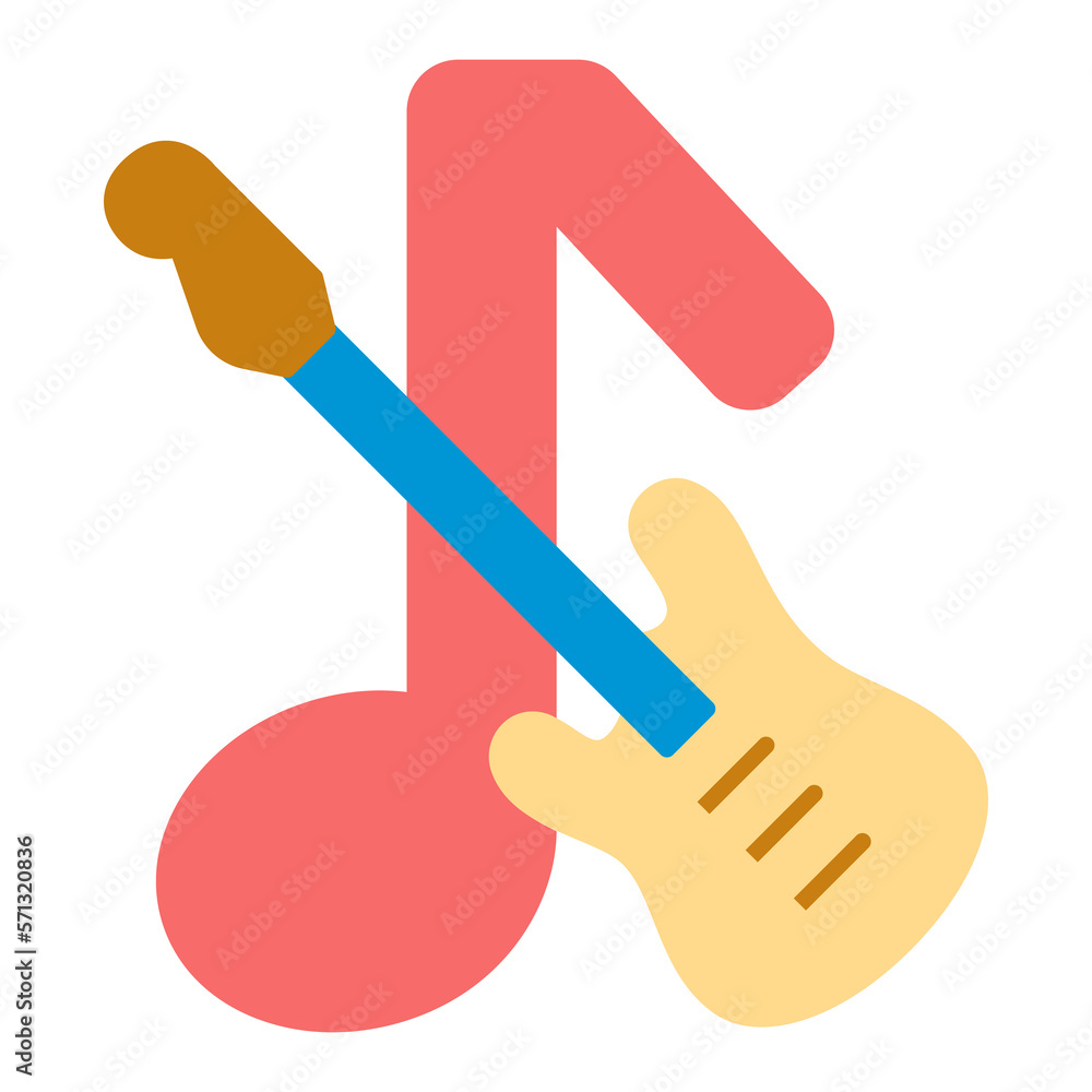 Electric guitar and musical note - icon, illustration on white background, flat color style Electric guitar and musical note - icon, illustration on white background, flat color style