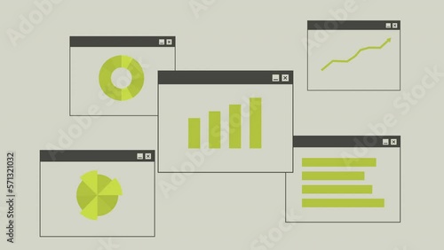 Statistics, charts, graphs, tables, economic indicators. Simple animation of financial graphic elements