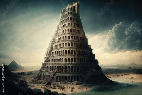 Unravelling the Bible and Religion of the New Testament through the Ancient City of Babylon and Tower of Babel Generative AI photo