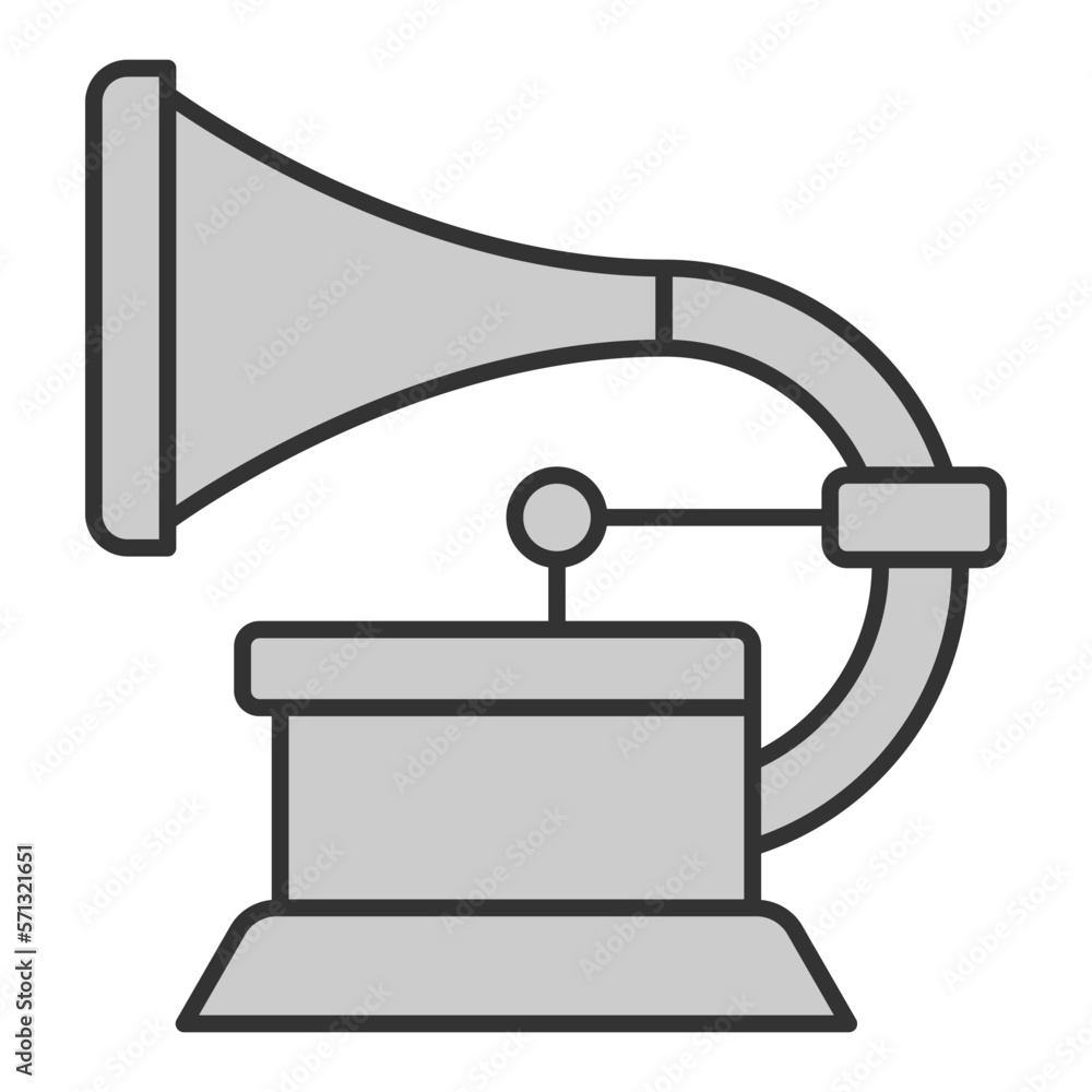 Gramophone for gramophone records - icon, illustration on white background, grey style Gramophone for gramophone records - icon, illustration on white background, grey style
