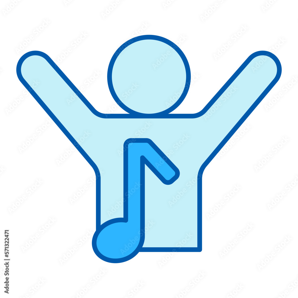 Man, fan raised his hands and musical note - icon, illustration on white background, similar style Man, fan raised his hands and musical note - icon, illustration on white background, similar style