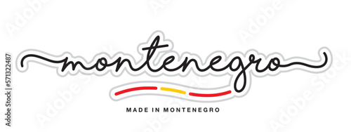 Made in Montenegro, new modern handwritten typography calligraphic logo sticker, abstract Montenegro flag ribbon banner