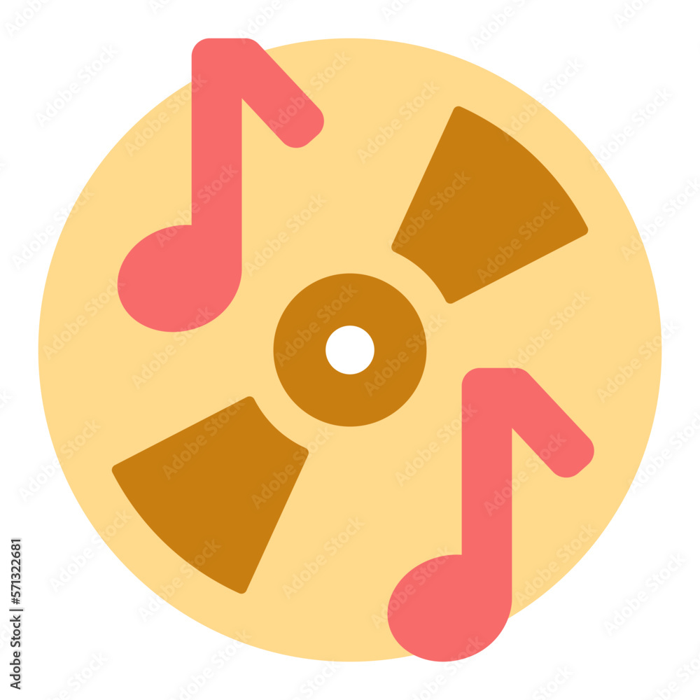 CD and musical notes - icon, illustration on white background, flat color style CD and musical notes - icon, illustration on white background, flat color style