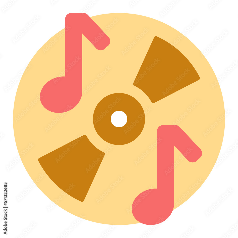 CD and musical notes - icon, illustration on white background, flat color style CD and musical notes - icon, illustration on white background, flat color style