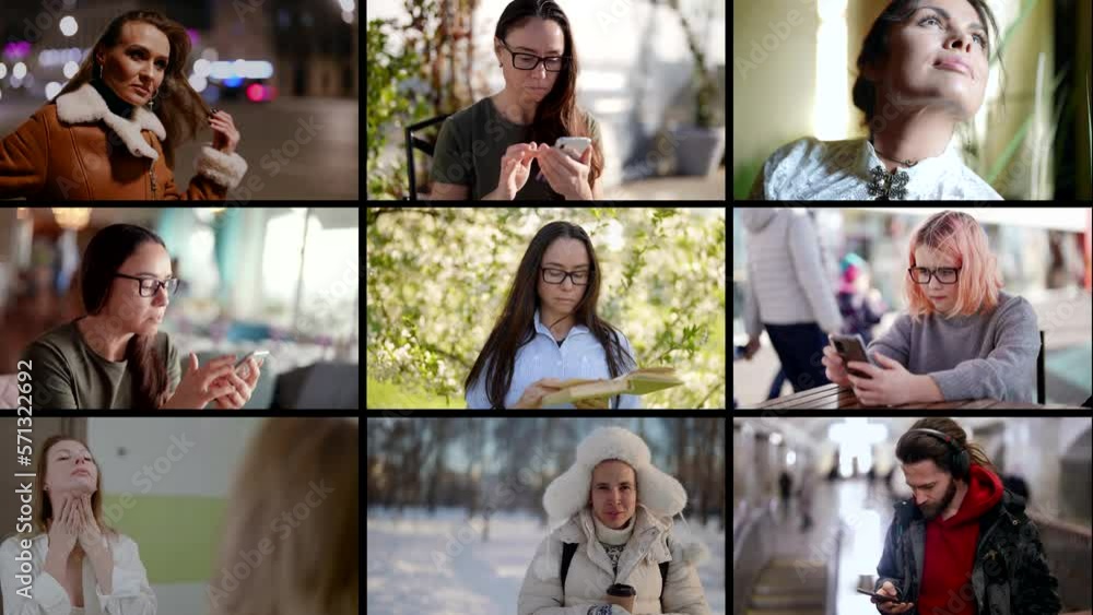 multiple people portraits shot, collage, different persons in real life, multi screen video multiple people portraits shot, collage, different persons in real life, multi screen video