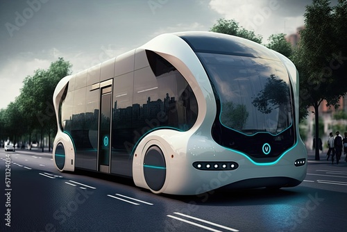 Future of urban autonomus mobility, AV city bus, AV, Public transportation, generative ai photo