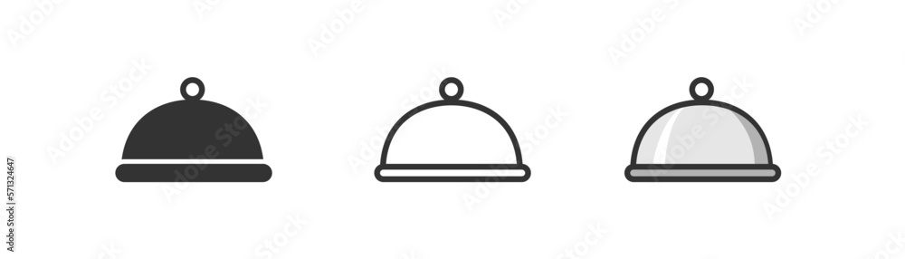 Tray of food, dish icon on light background. Reastaurent service. Waiter, covered hot food, hotel room service. Outline, flat and colored style. Flat design. Vector illustration. Tray of food, dish icon on light background. Reastaurent service. Waiter, covered hot food, hotel room service. Outline, flat and colored style. Flat design. Vector illustration.