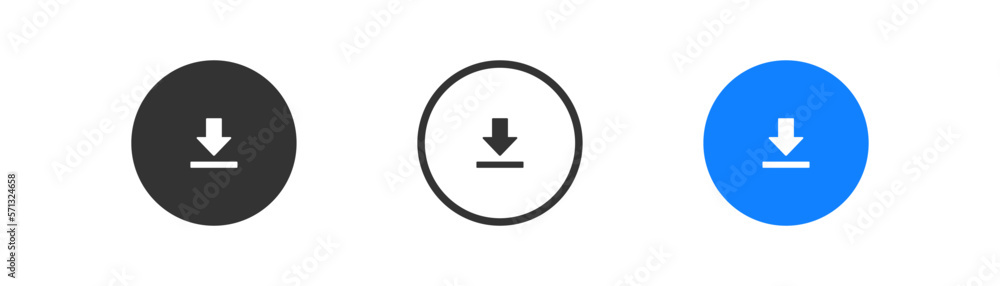 Download icon in circle on light background. Save file symbol. Download document saving, ui button, blue arrow. Outline, flat and colored style. Flat design. Vector illustration. Download icon in circle on light background. Save file symbol. Download document saving, ui button, blue arrow. Outline, flat and colored style. Flat design. Vector illustration.