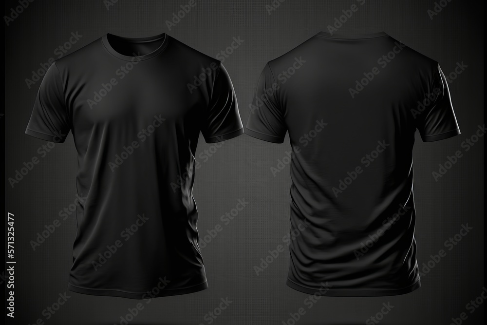 Black blank T-shirt template from two sides, natural shape on invisible ...