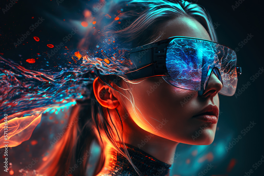 Technology concept, a woman facing the future. Technology concept, a woman facing the future.