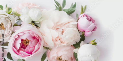 Peony Bouquet - A bountiful bouquet filled with pale pink and white peonies - Generative AI technology