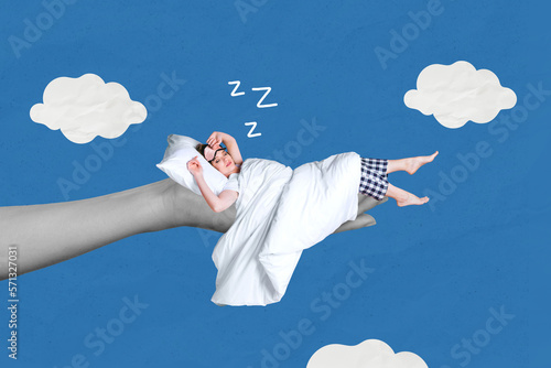 Canvas Print Creative photo collage of young relaxed girl sleeping cover duvet soft pillow be