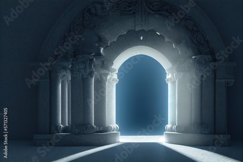 open ancient portal with overflow of light