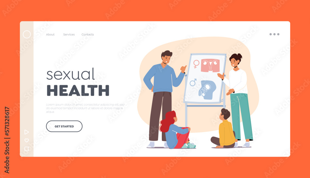 Sexual Health Landing Page Template. Parents Inform Kids About Their Reproductive System, Promote Healthy Attitudes