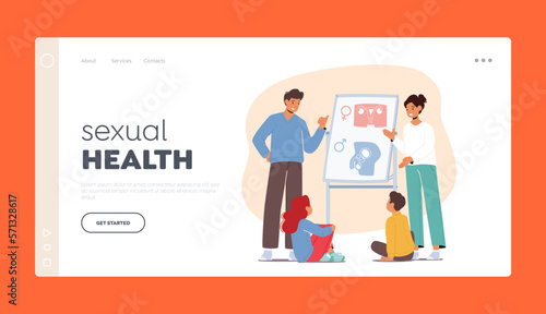 Sexual Health Landing Page Template. Parents Inform Kids About Their Reproductive System, Promote Healthy Attitudes © Hanna Syvak