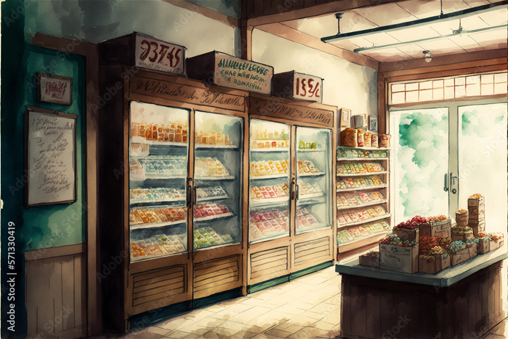 AI Generative Watercolor Style Illustration of Organic Products Store