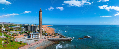 Panoramic aerial view of the Maspalomas Lighthouse, Grand Canary, Spain.