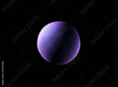 Purple exoplanet in space. Fantastic planet, sci-fi background. Extrasolar planet with atmosphere. © Nazarii