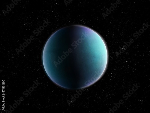 Distant exoplanet is similar to Earth. Fantasy planet, science fiction. Extrasolar rocky planet with an ocean of water.