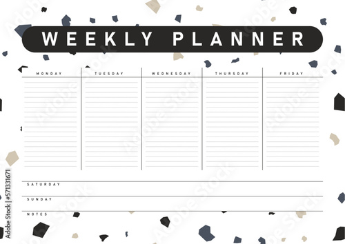 Pink weekly planner with flowers hand drawn, notes, stationery organizer for daily plans, floral vector weekly planner template, schedules